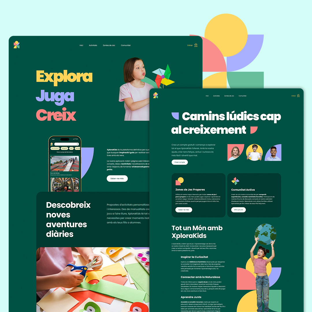 Web XploraKids en desktop – diseño web y logotipo infantil