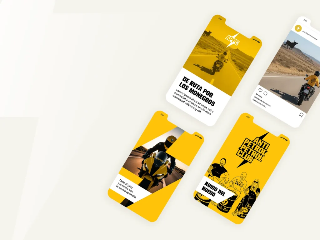 Diseño gráfico del branding Anti Petrol Petrol Club para plataformas online.